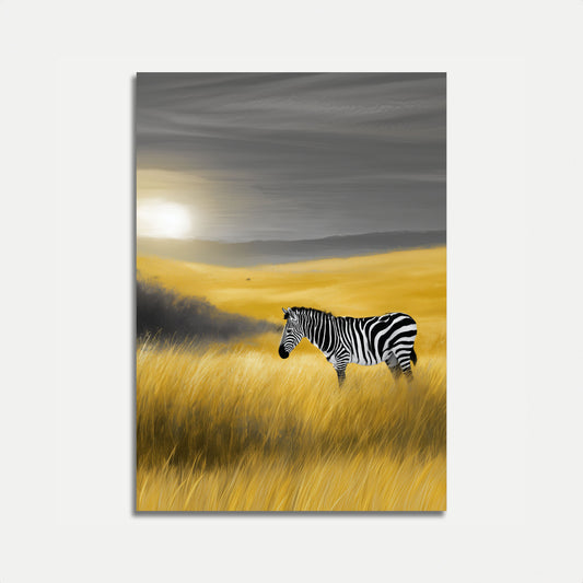 Lone Zebra Grassland Sunset Poster