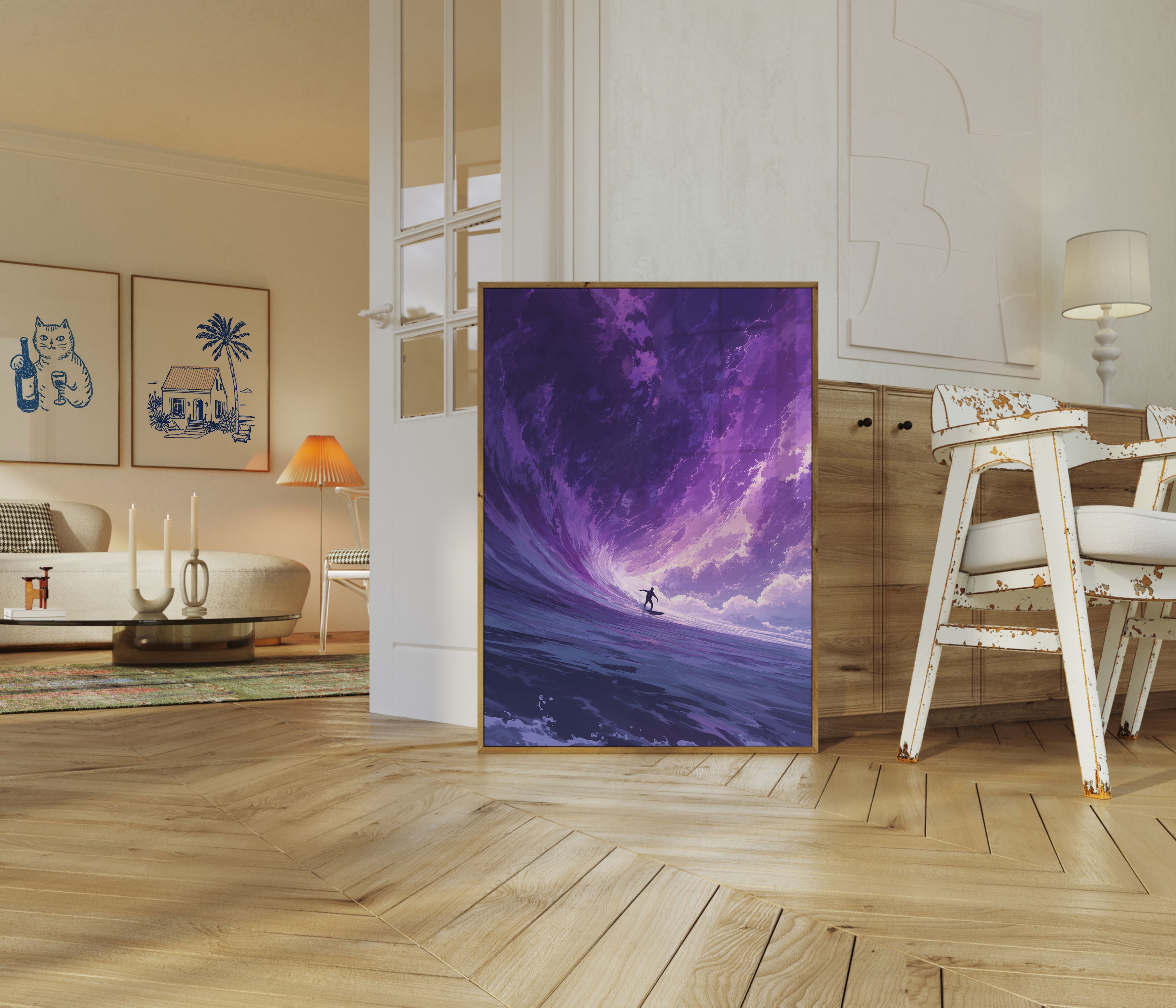 Purple Wave Surfing Poster - Cosmic Ocean Art Print – Artisout