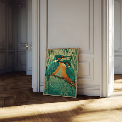 Affiche Martins-pêcheurs au bord de l'eau