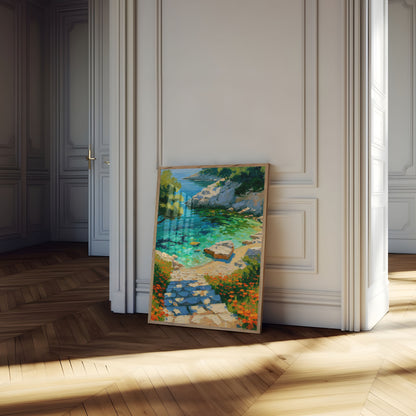 Wandbild Küstenbucht mit Wildblumen