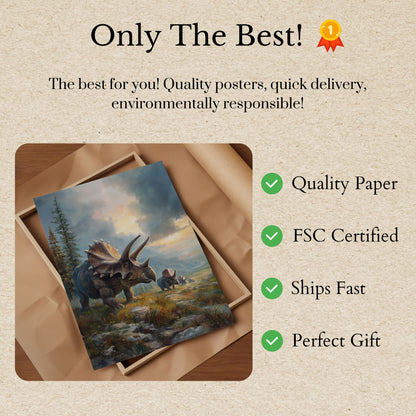 Póster de paisaje prehistórico de Triceratops