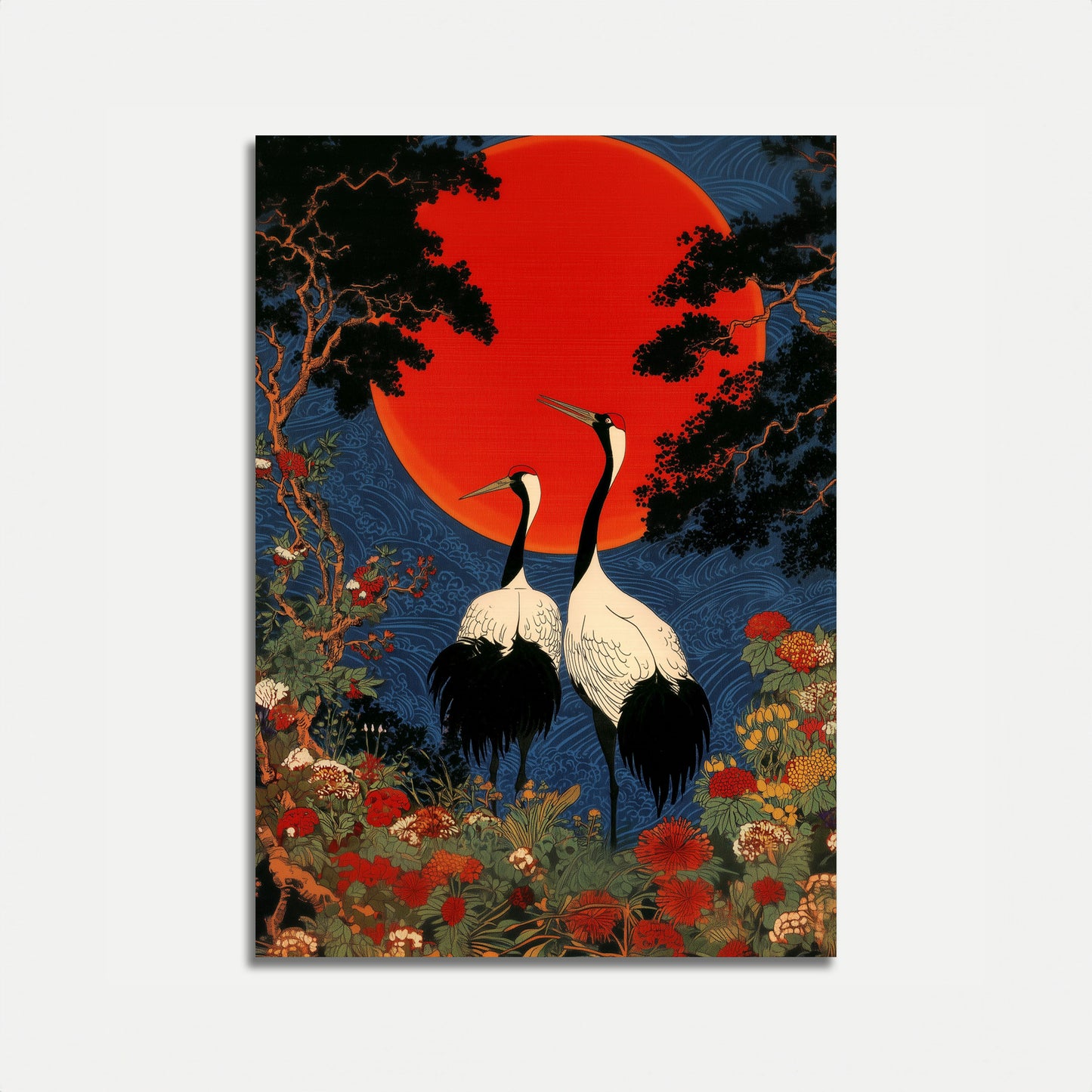 Crane Sunset Garden Poster