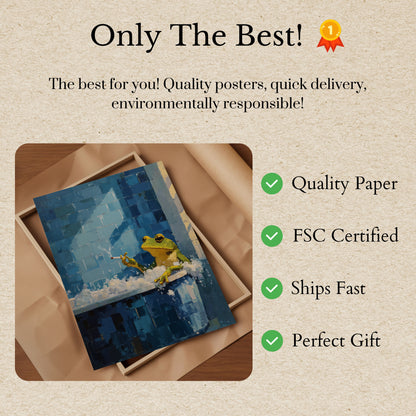 Póster Azul de Rana Fumando en Pared