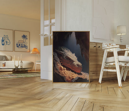 Dragon in Cave with Skulls Poster