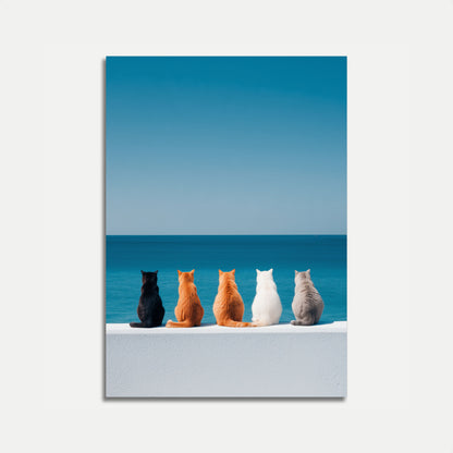 Cats Watching Ocean Horizon Poster