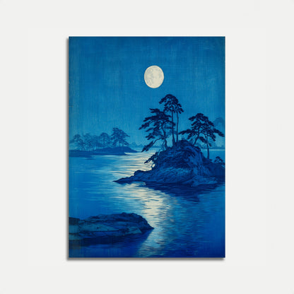 Moonlit Pine Trees by Water Poster