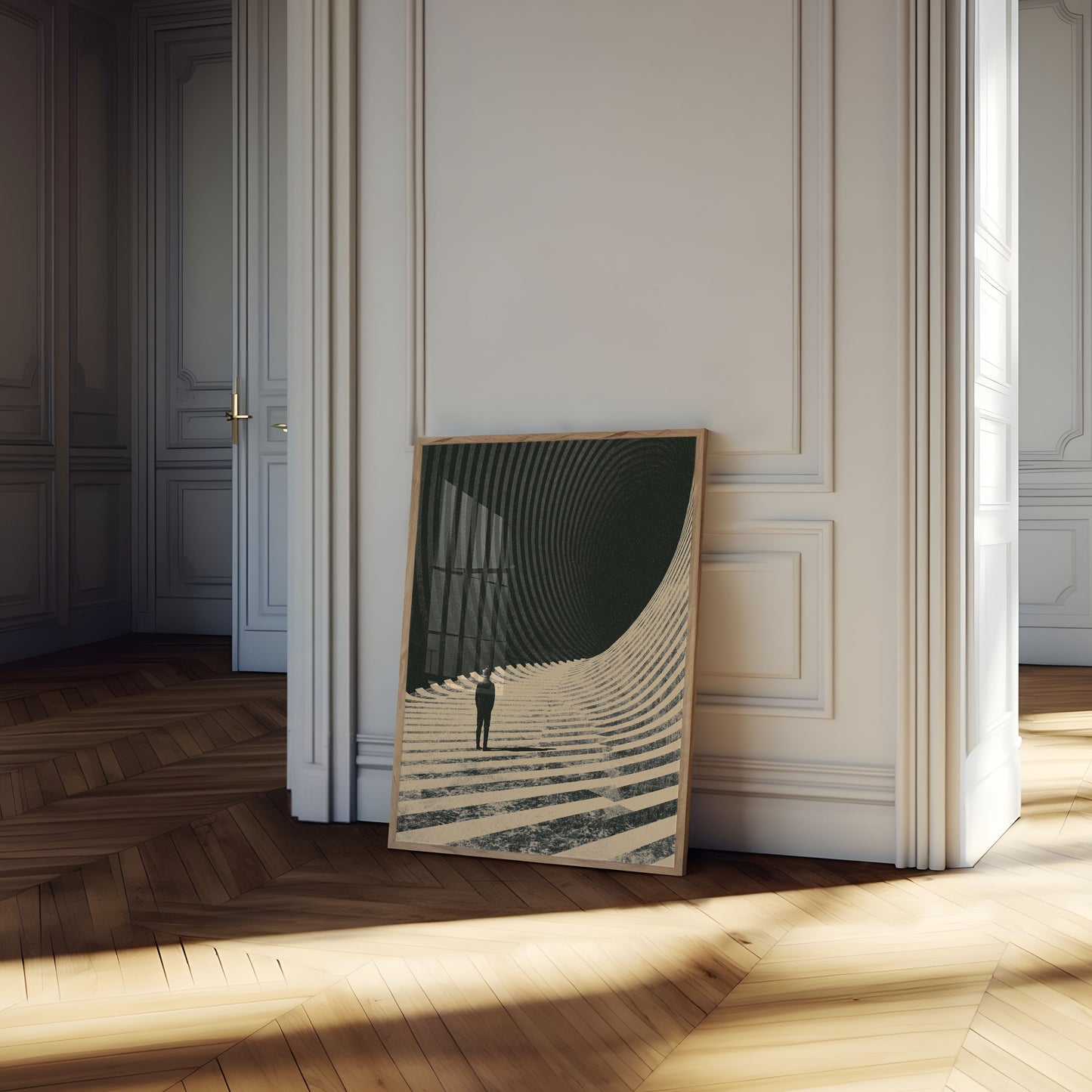 Samotna Postać w Nowoczesnej Architekturze Plakat