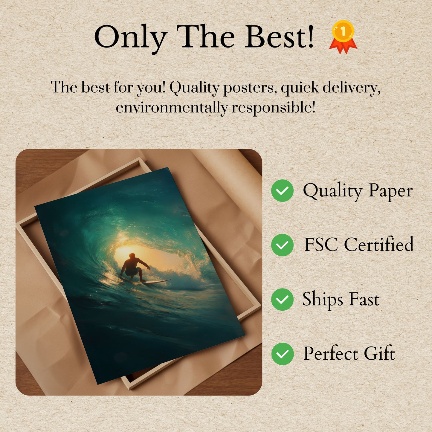 Golden Wave Surfer Poster