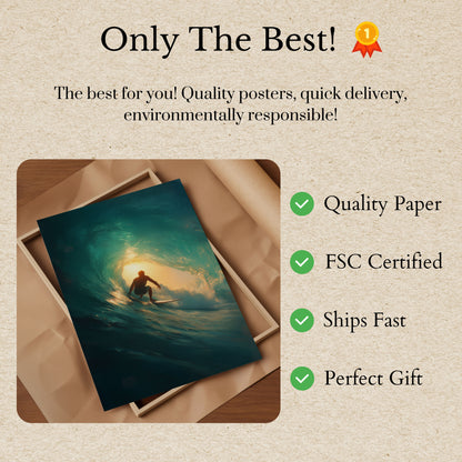Golden Wave Surfer Poster