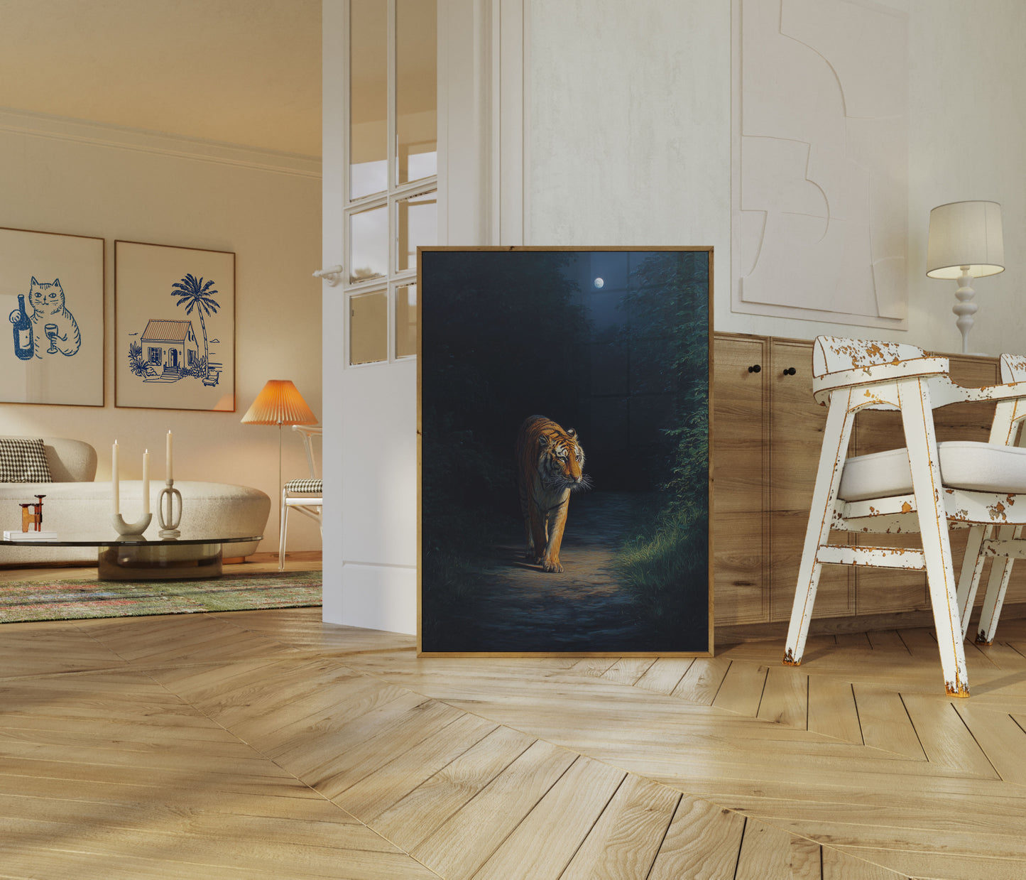 Tiger Walking at Moonlight Plakat