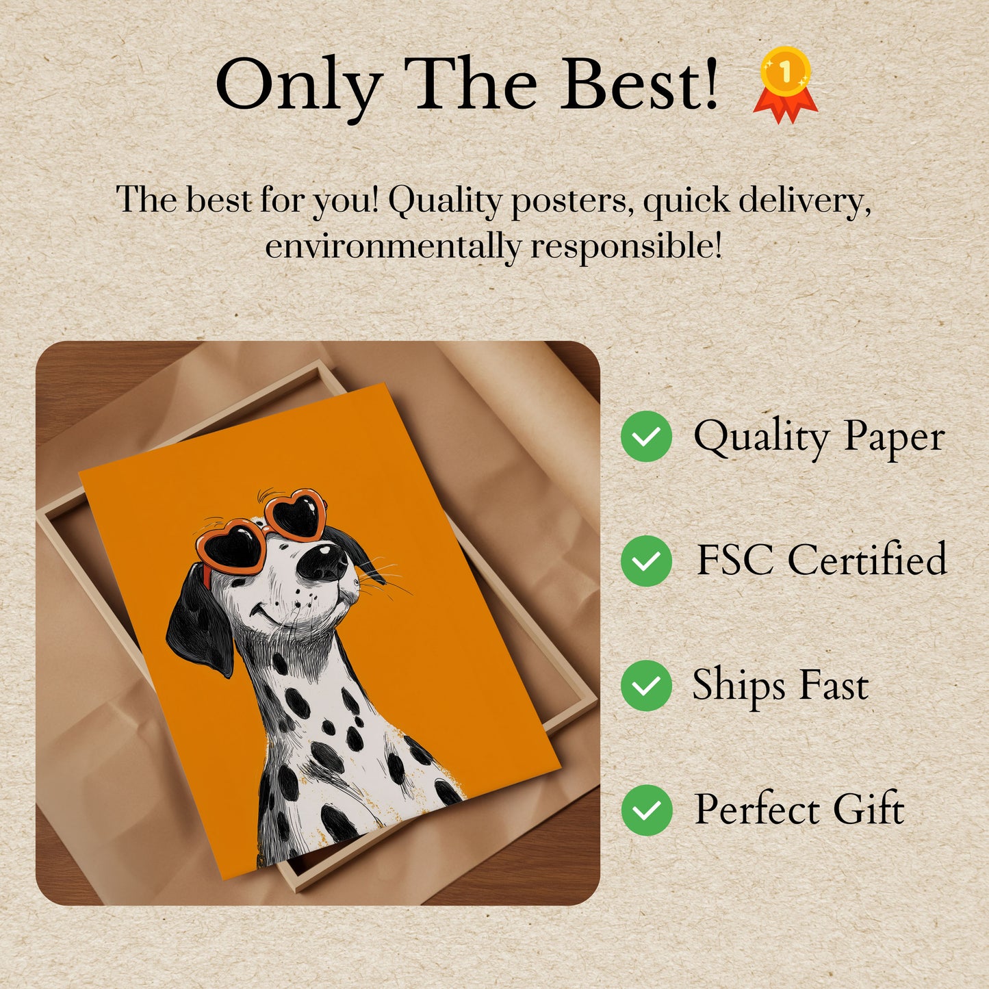 Póster genial de gafas de sol con forma de corazón de dálmata