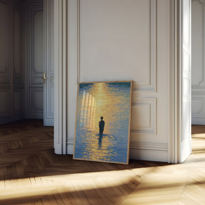 Plakat: Einsame Gestalt im goldenen Licht
