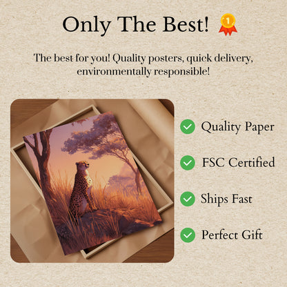 Majestic Cheetah Savanna Sunset Poster