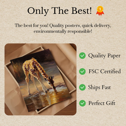 Pôster de Girafa Bebendo no Poço de Água