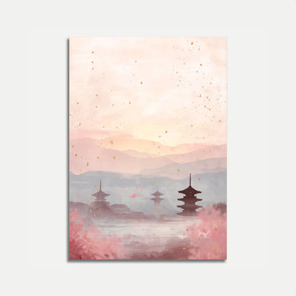 Póster del atardecer en flor de cerezo en Kioto