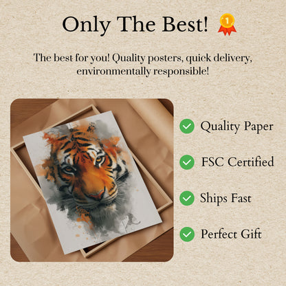 Póster de acuarela de tigre feroz