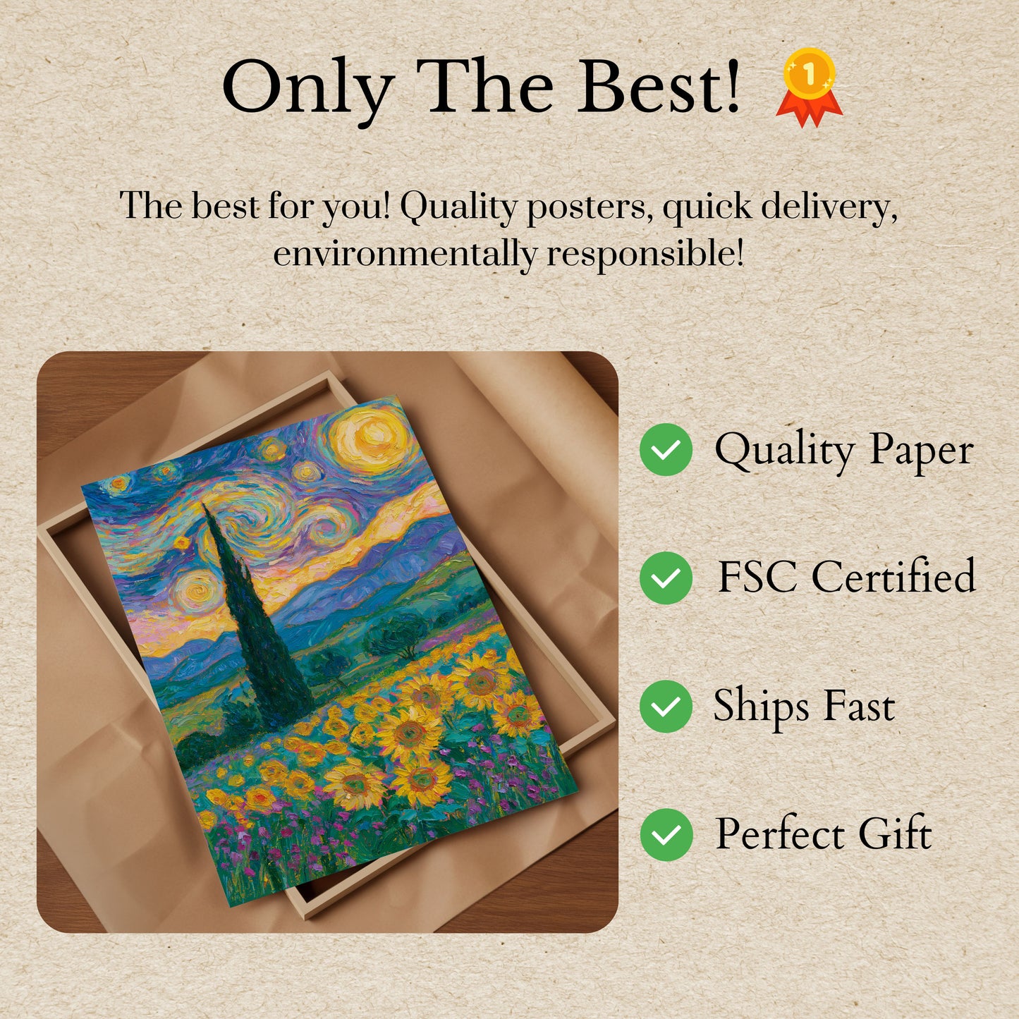 Starry Night Sunflower Field Poster