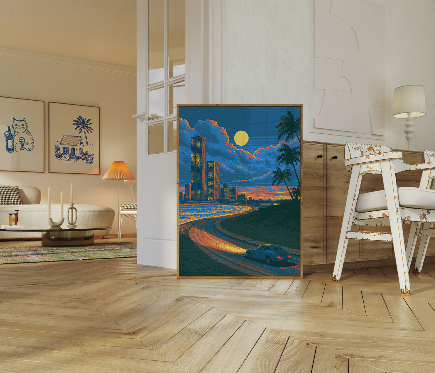 Neon Sunset Beach Drive Poster