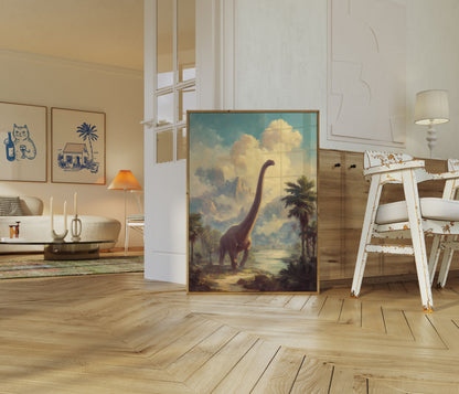 Póster de paisaje de dinosaurios primordiales