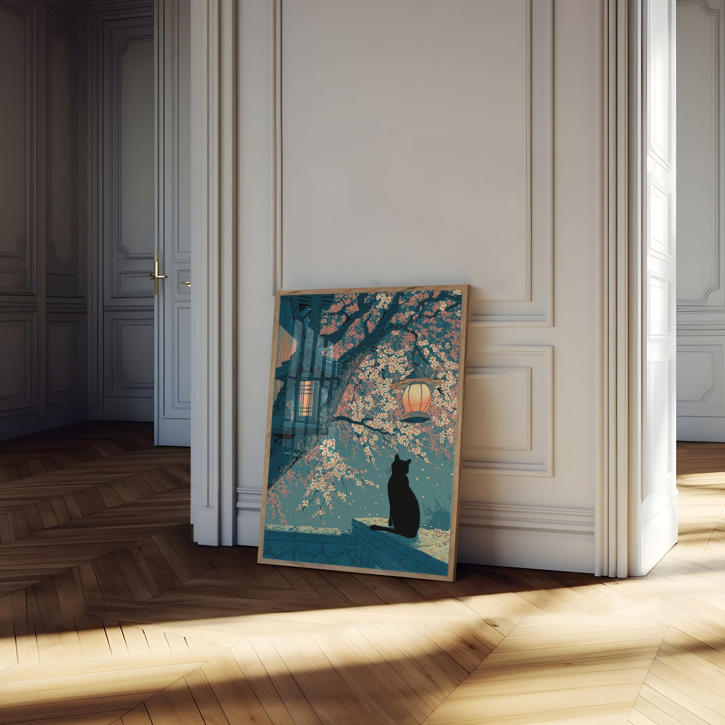 Cat Under Blooming Tree Poster