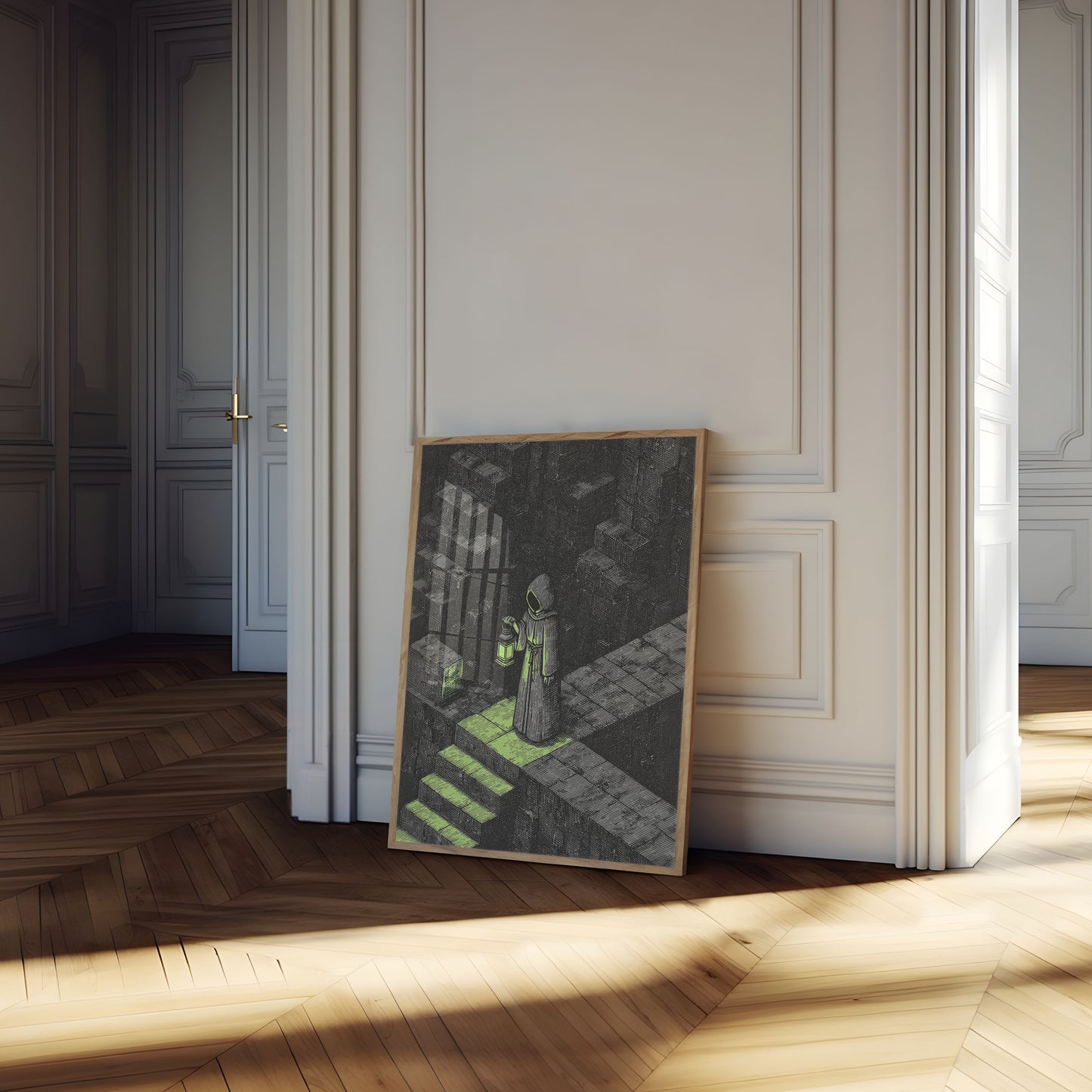 Hooded Figure in the Labyrinth Poster