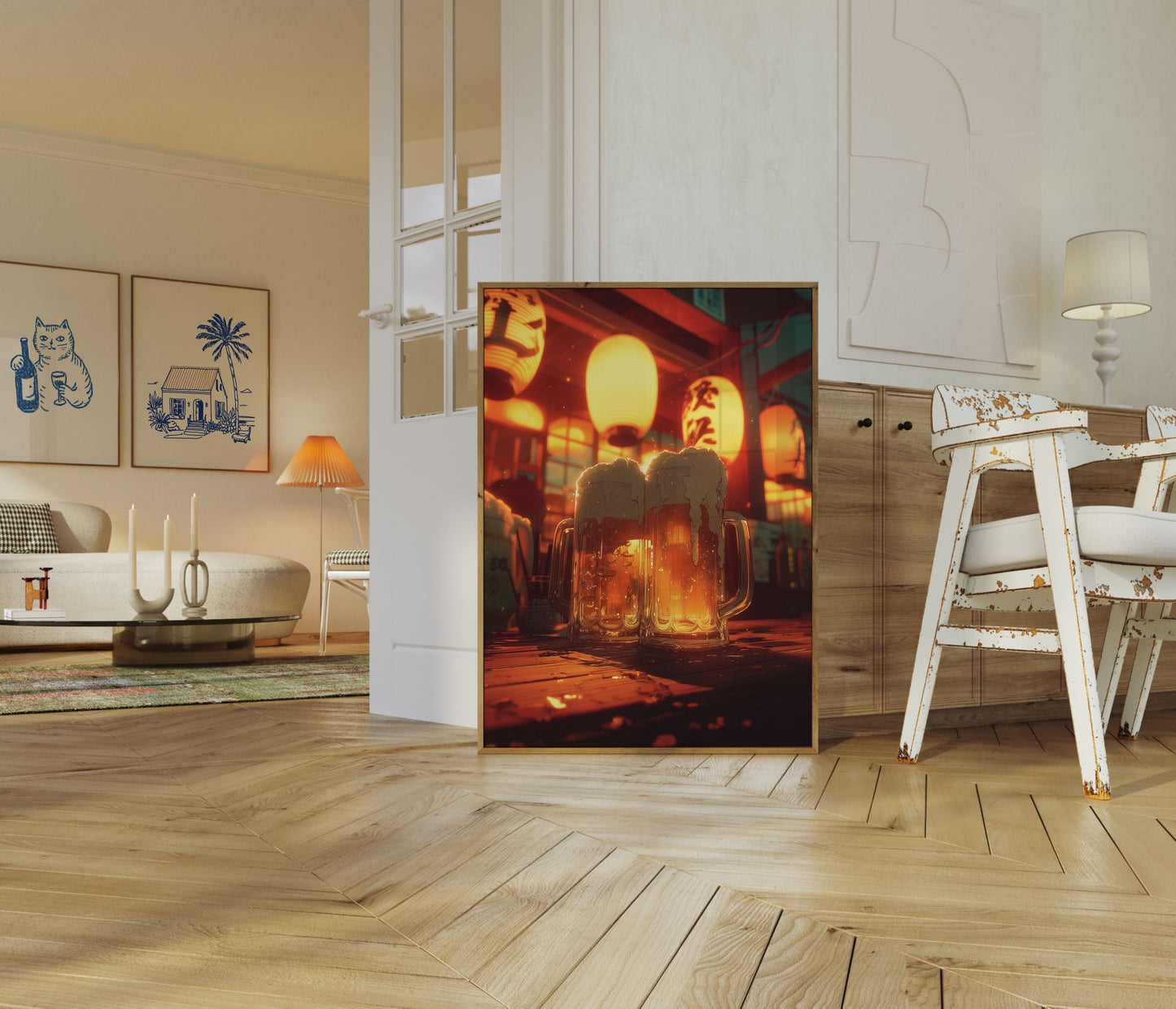 Japanese Beer Lantern Night Poster