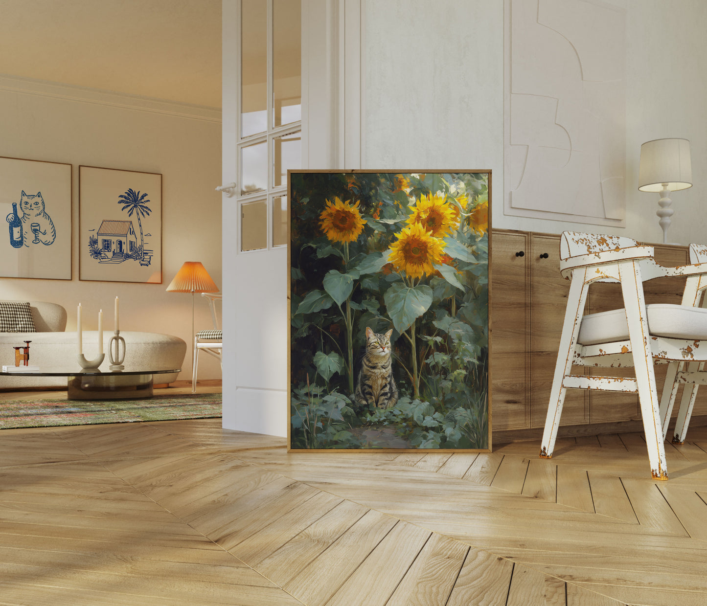 Affiche du Chat dans le Jardin de Tournesols