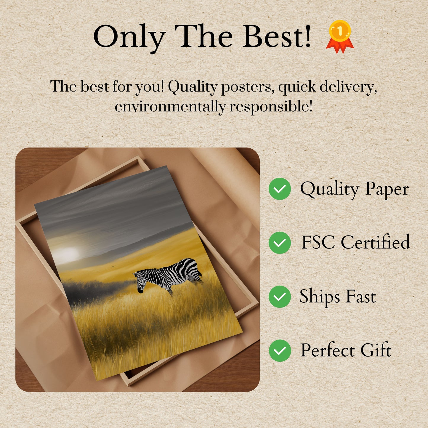 Lone Zebra Grassland Sunset Poster