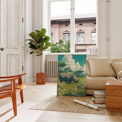 Póster de la tranquila pradera de rinocerontes