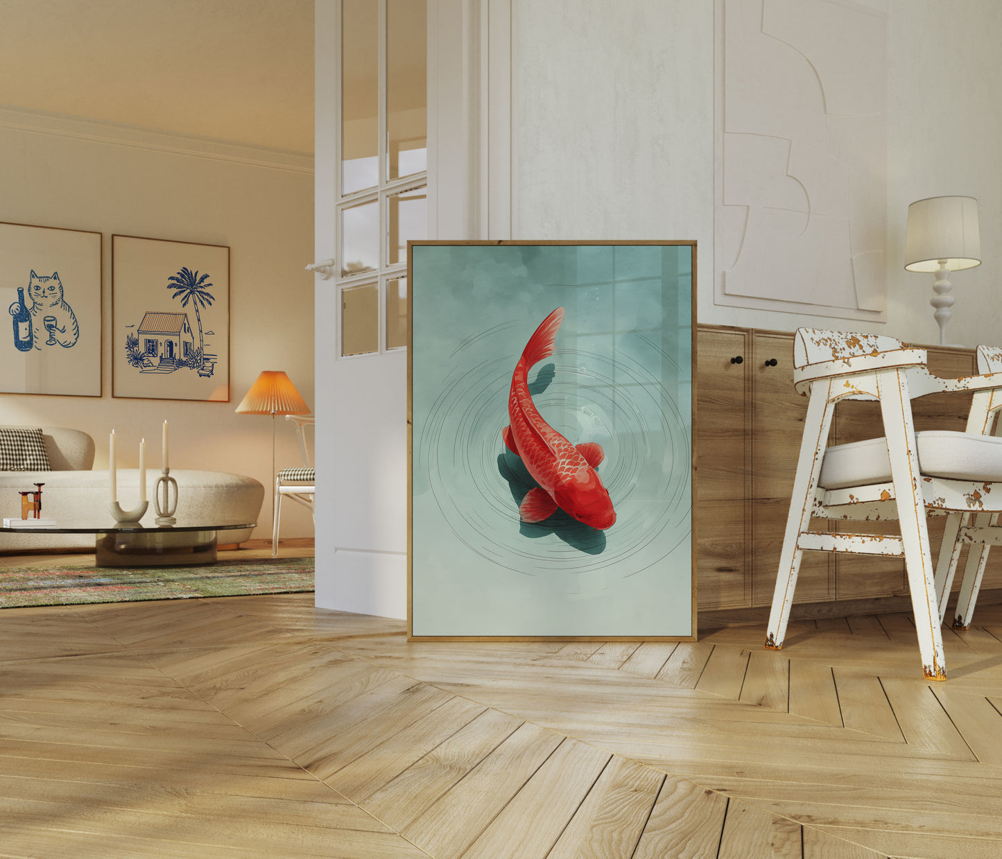 Póster de armonía de koi carmesí