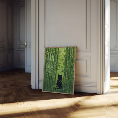 Black Cat in Bamboo Forest Poster
