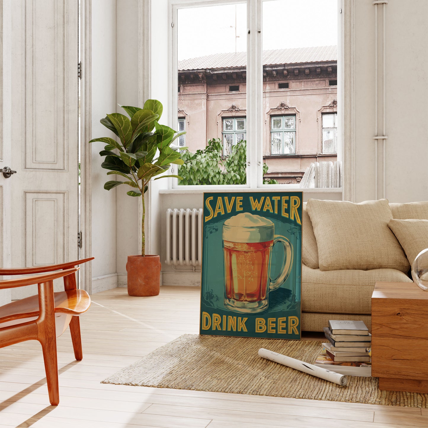Save Water Drink Beer Vintage Poster