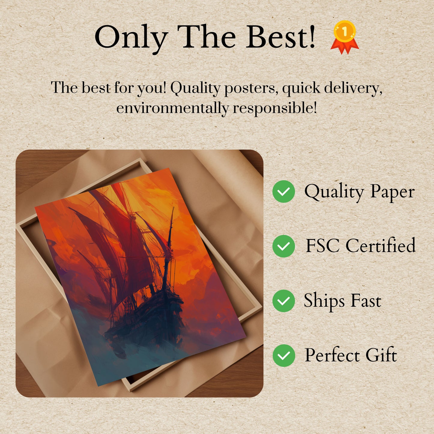 Sunset Sailing Ship Poster