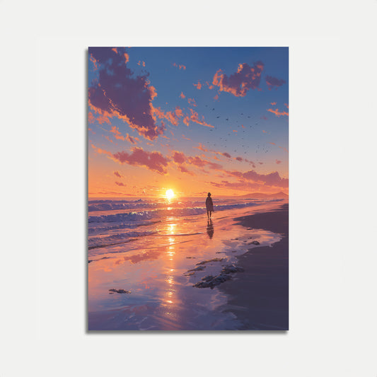 Póster de Surfista Observando la Puesta de Sol Dorada