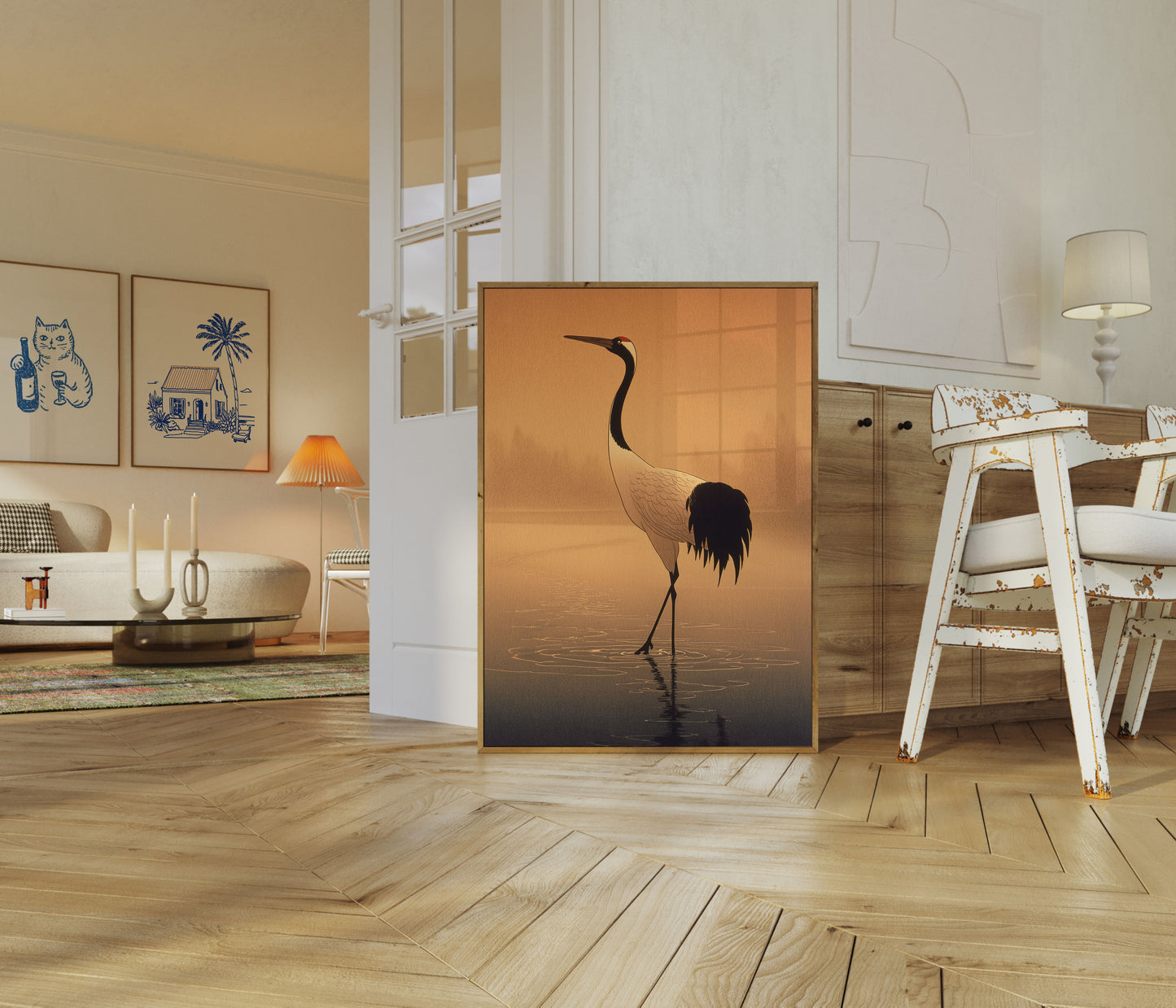 Elegant Crane Wading at Sunset Poster