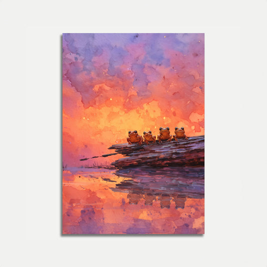 Fire Frøer Solnedgang Refleksion Plakat