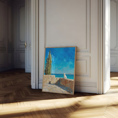 Affiche du Chat Blanc au Bord de la Mer