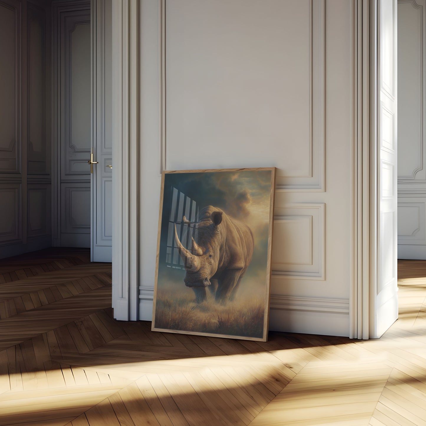 Póster de Majestuoso Rinoceronte en la Naturaleza