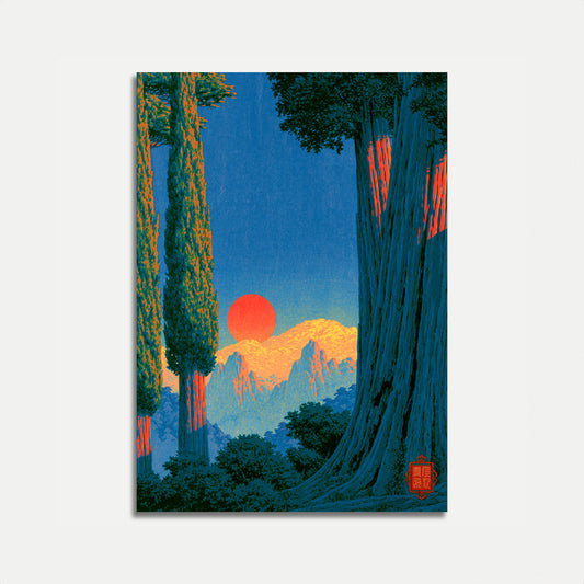 Póster Paisaje Templo Montaña Atardecer