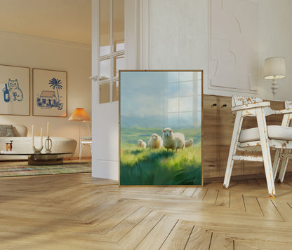Póster de Paisaje Familiar de Ovejas Pastoril