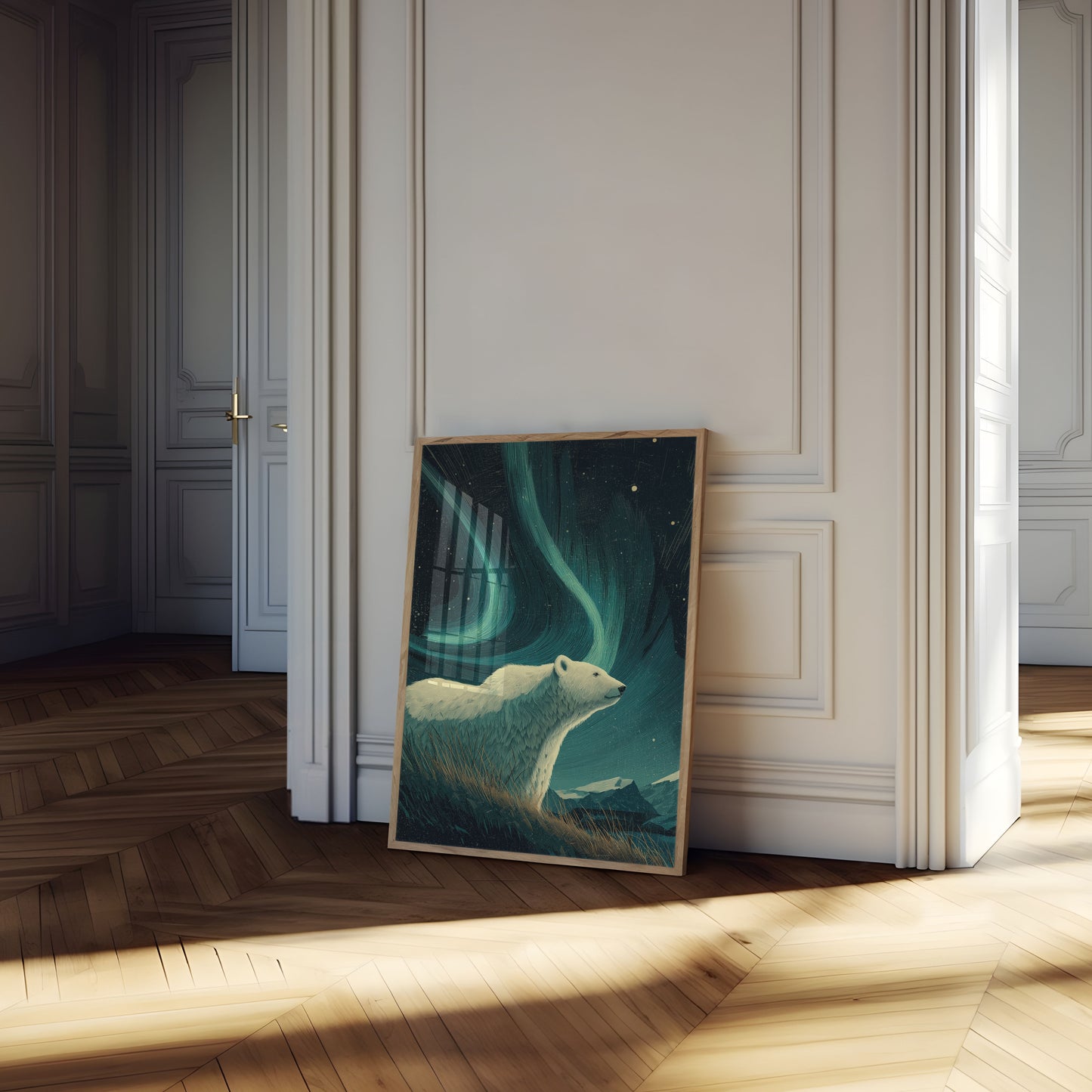 Póster del oso polar de la aurora boreal