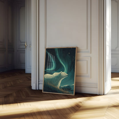 Póster del oso polar de la aurora boreal