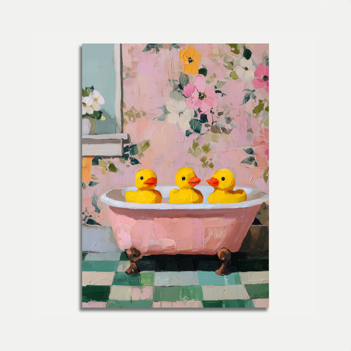 Drei Enten in rosa Badewanne Poster