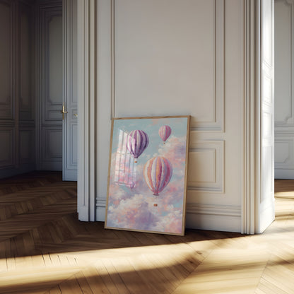 Heißluftballons in Wolken Poster