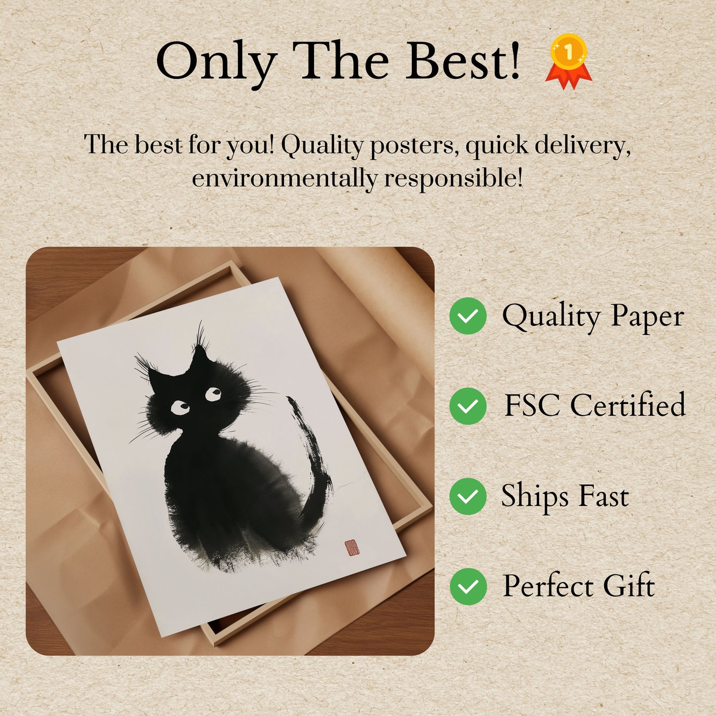 Curious Black Cat Ink Poster