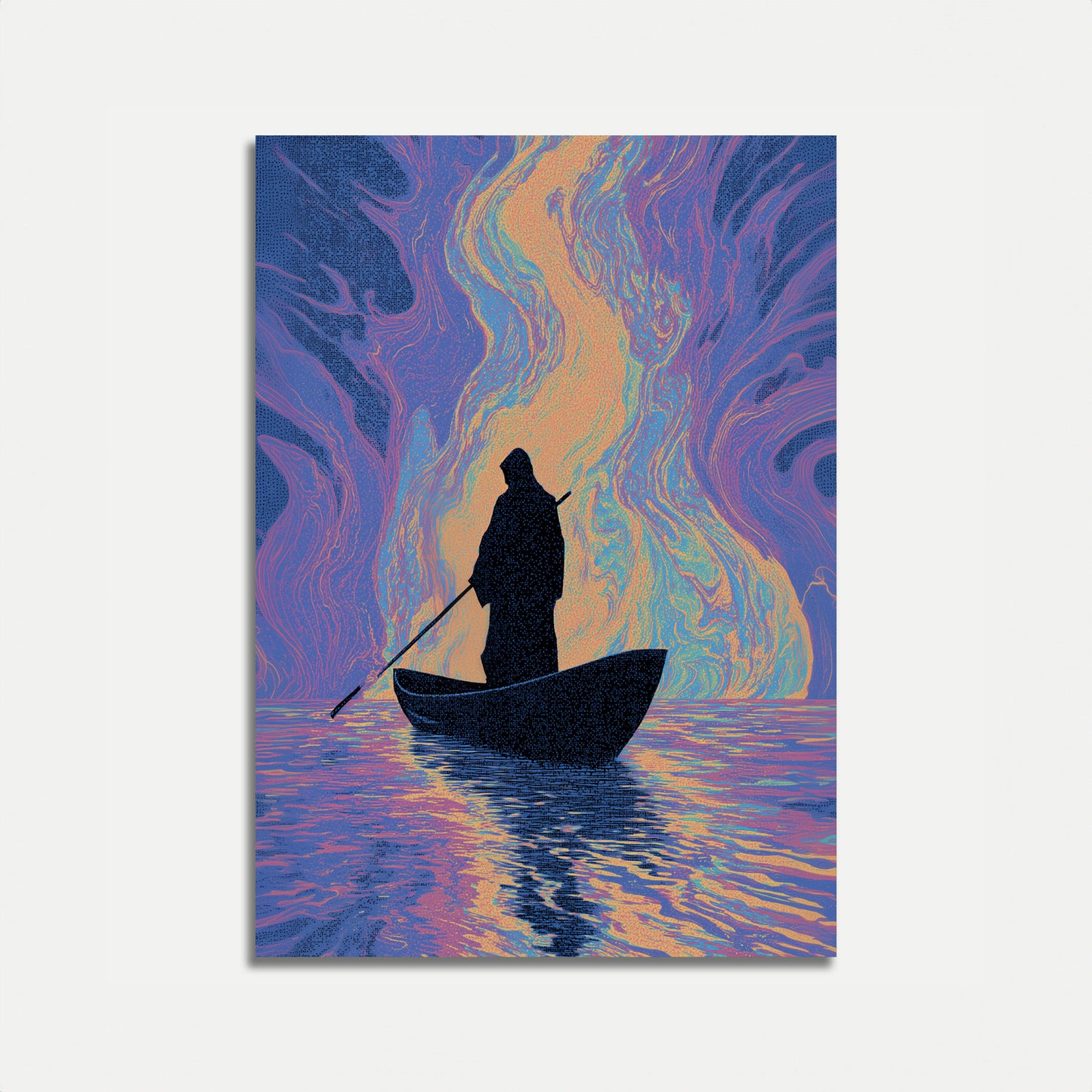 Solitary Boat in Cosmic Waters Poster