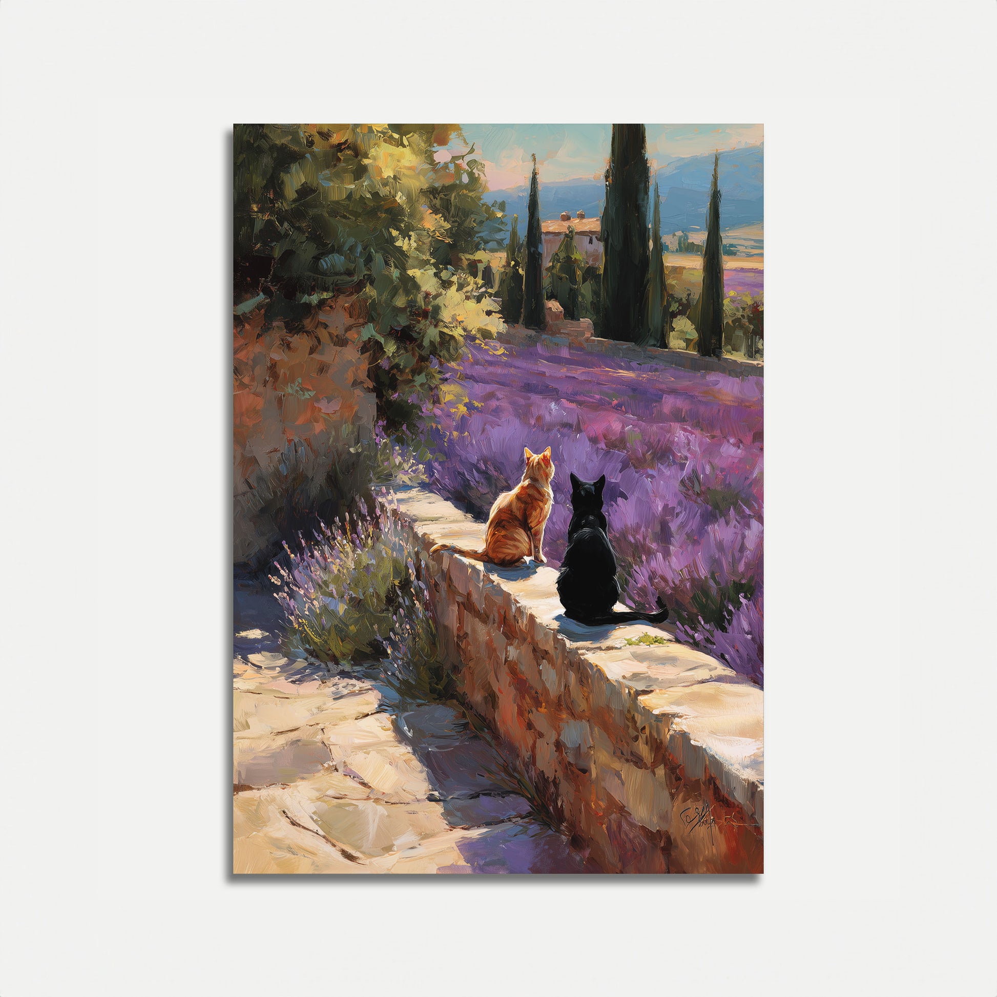 cats and lavender plants Cats in Lavender Fields Poster