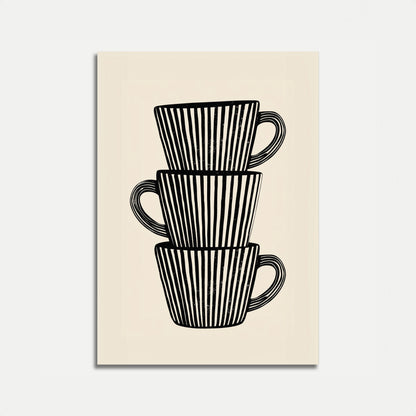 Gestapelte Kaffeetassen Strichzeichnung Poster