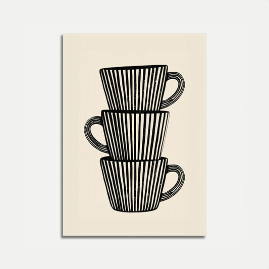 Affiche dessin au trait de tasses à café empilées