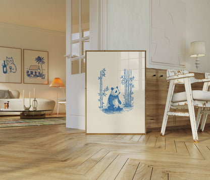 Blue Panda Bamboo Forest Poster